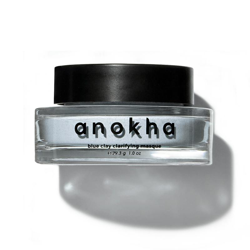 anokha skincare blue clay clarifying masque jar on white background