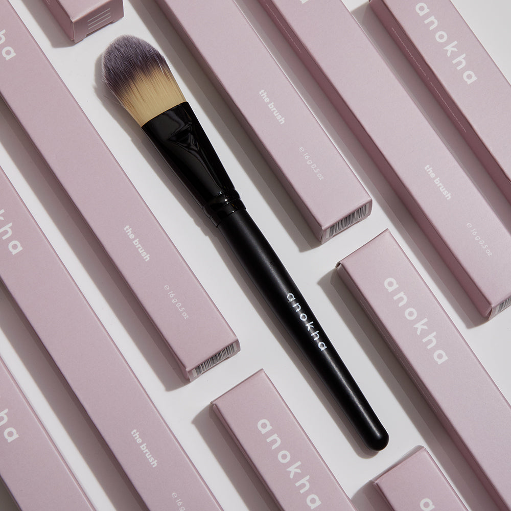 anokha accessories the brush mauve boxes | vegan makeup brush