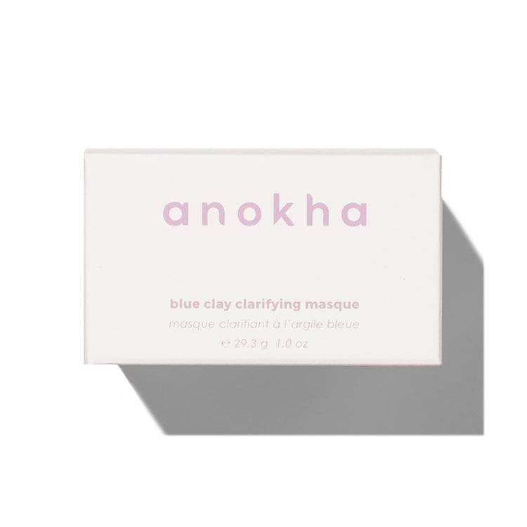 anokha skincare blue clay clarifying masque box on white background